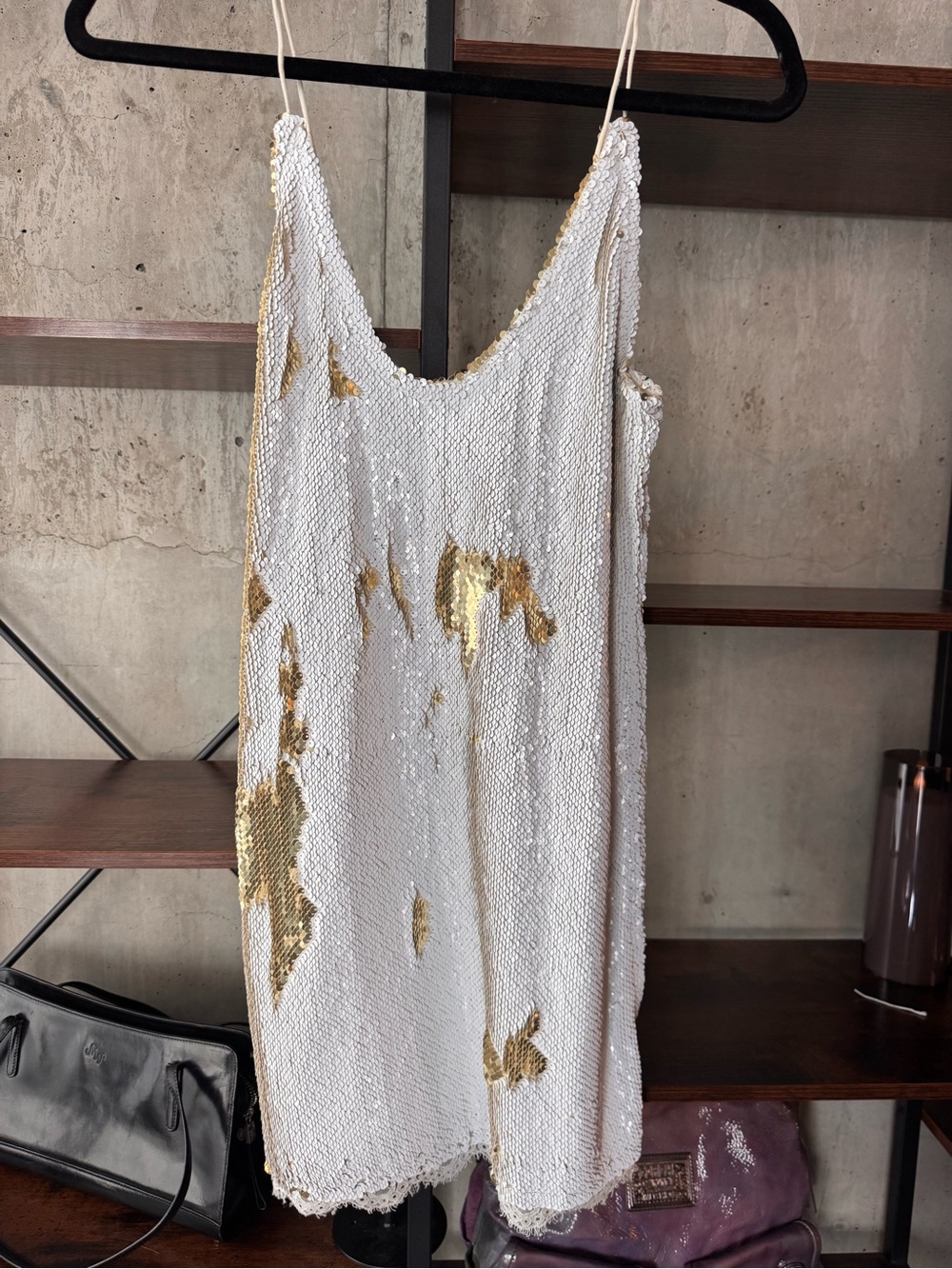 Free People White & Gold Sequin Slip Mini Dress - XS - NWT!
